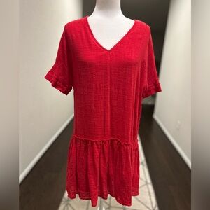 Umgee Red Short Sleeve Boxy Tunic Dress
